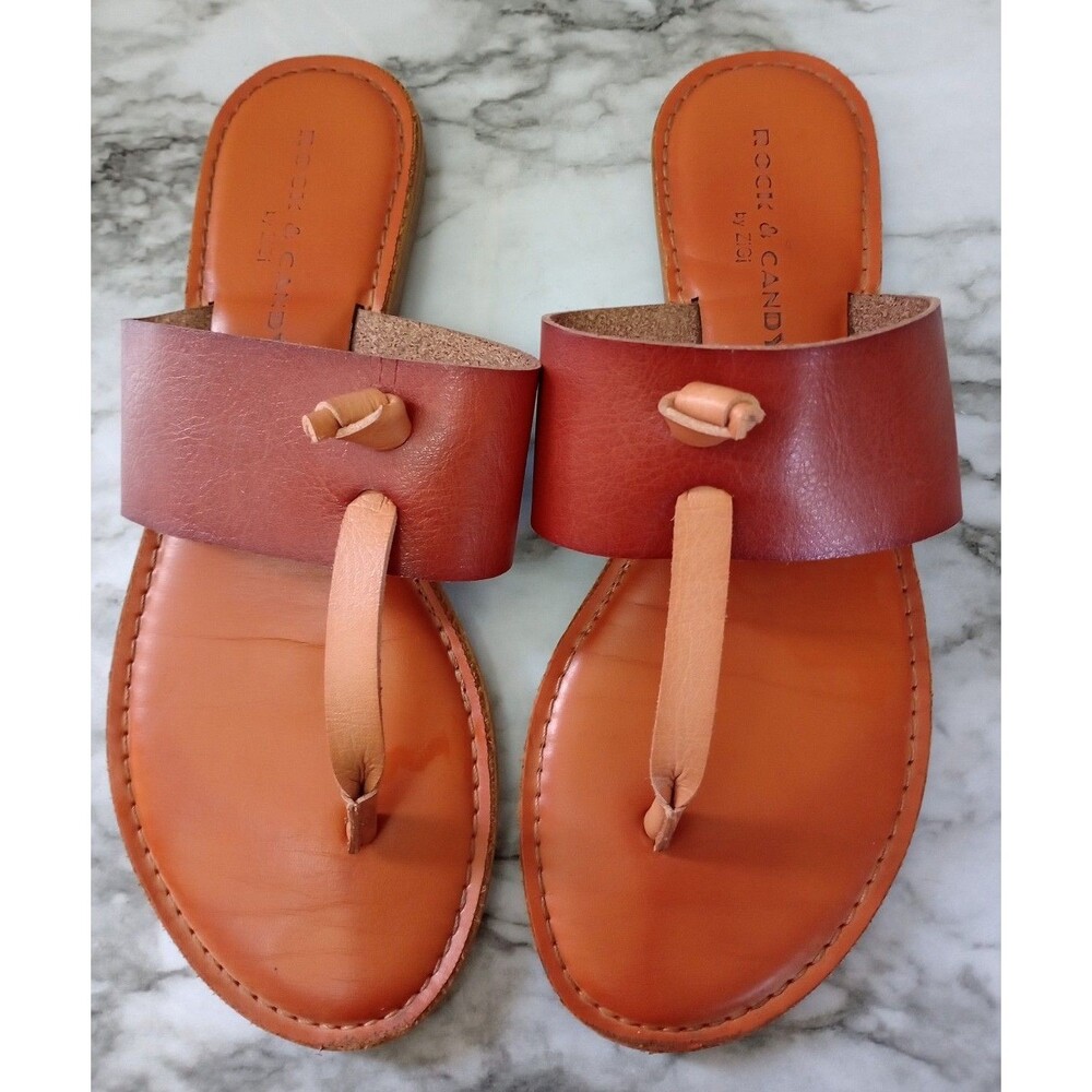 Rock & Candy Faux Leather Flat Thong Sandals Size 6.5